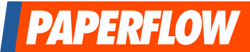 Logo Paperflow, texte orange sur fond bleu